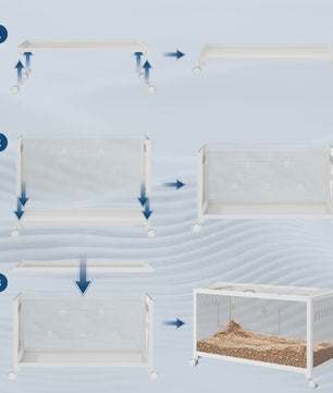 Stapelbare Metalen Knaagdierkooi met Wielen - Acryl Zijkanten, Dubbele Deuren & Grote Ventilatie