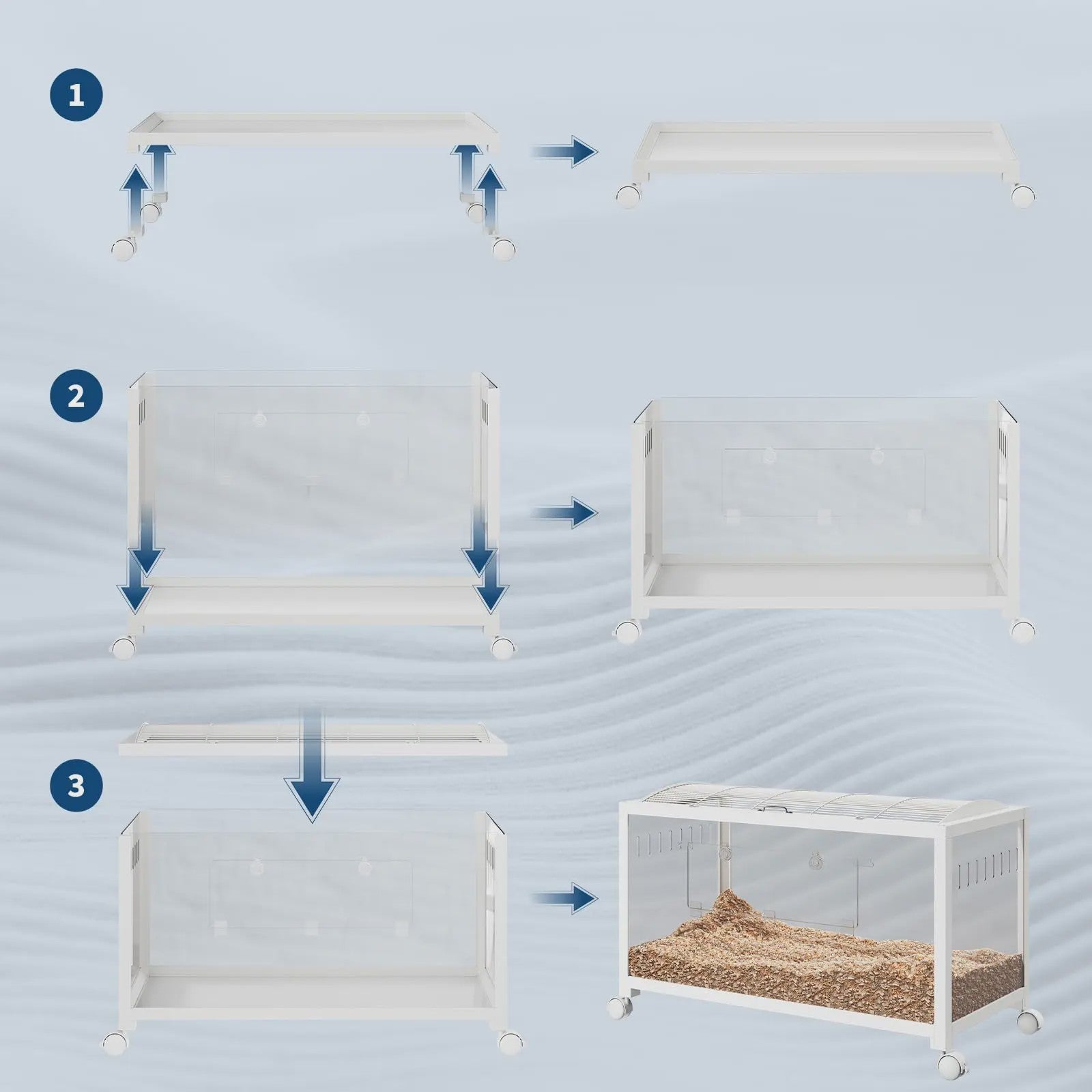 Stapelbare Metalen Knaagdierkooi met Wielen - Acryl Zijkanten, Dubbele Deuren & Grote Ventilatie