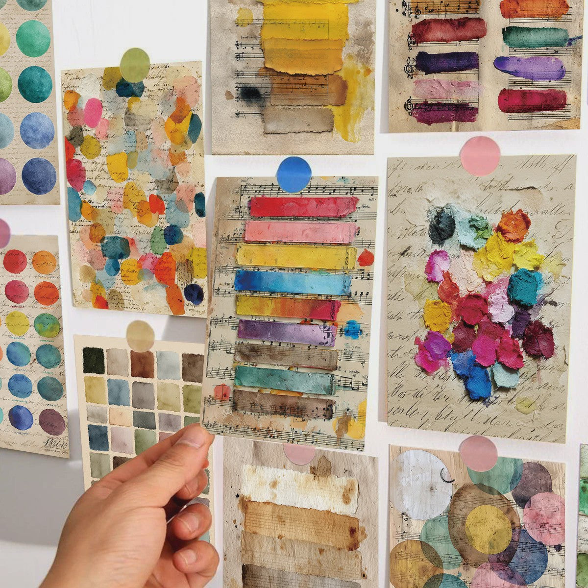 20 Vintage Aquarel Verf Swatch Postkaarten Set - Decoratieve Kunstkaarten voor Collage & Cadeau