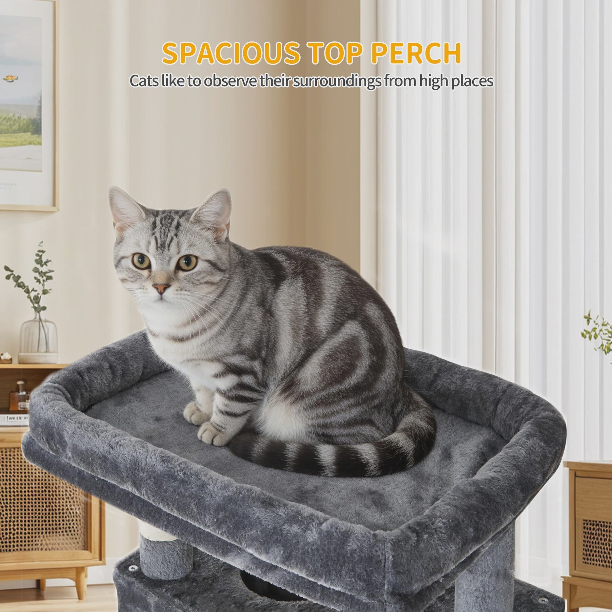 Grote Krabpaal 170cm met 8 Krabpalen, 2 Kattenmandjes, Platform, Mat en Hangmat