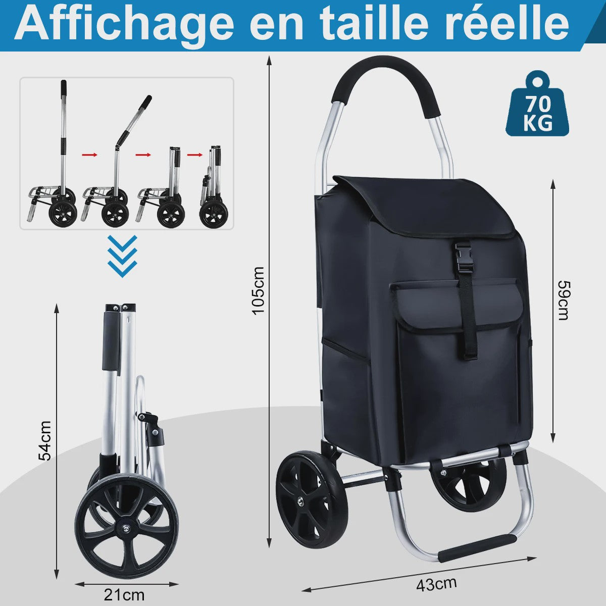 Draagbare Boodschappentrolley 45L - Opvouwbaar, Waterdicht & Klimmend