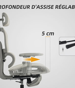 Ergonomische bureaustoel met mesh rugleuning, verstelbare hoofdsteun en 3D armleuningen - Beige