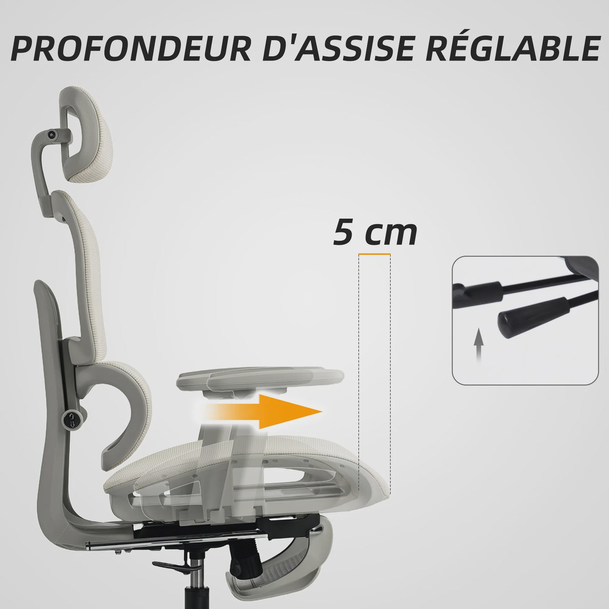 Ergonomische bureaustoel met mesh rugleuning, verstelbare hoofdsteun en 3D armleuningen - Beige