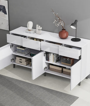 Moderne Hoogglans Sideboardkast met 4 Lades, 2 Deuren en Verstelbare Planken