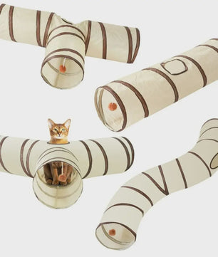 Opvouwbare Katten Speeltunnel - Interactief Speelgoed voor Katten & Konijnen - Beige/Bruin