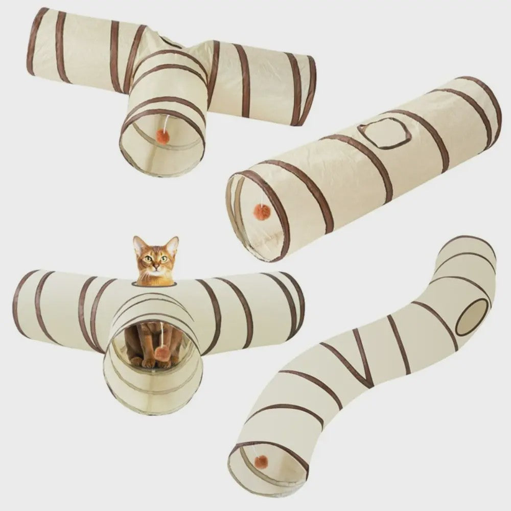 Opvouwbare Katten Speeltunnel - Interactief Speelgoed voor Katten & Konijnen - Beige/Bruin