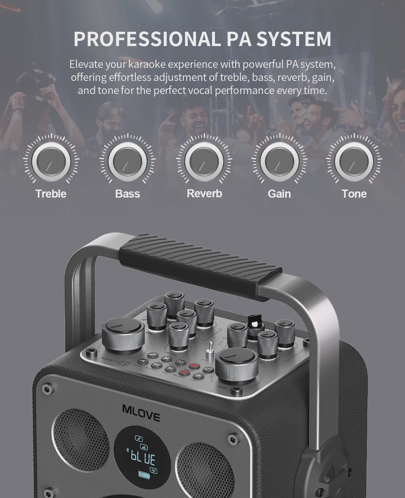 MLOVE D5 Professionele Karaoke Machine met 2 Draadloze Microfoons & Bluetooth