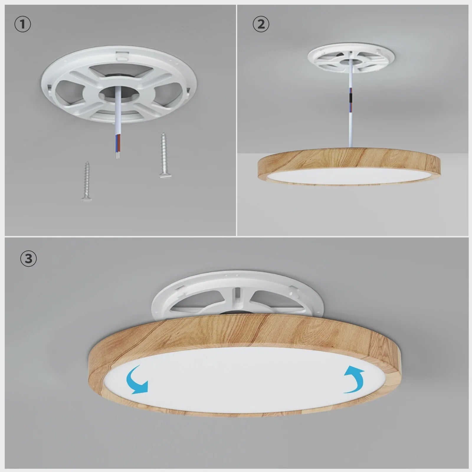 Ronde LED Plafondlamp met Houtnerf - 3 Kleuren Licht