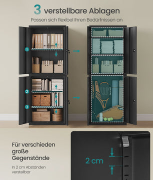 SONGMICS Metalen Archiefkast / Opbergkast - Zwart, 40x60x180 cm, 4 Deuren, 2 Slotjes