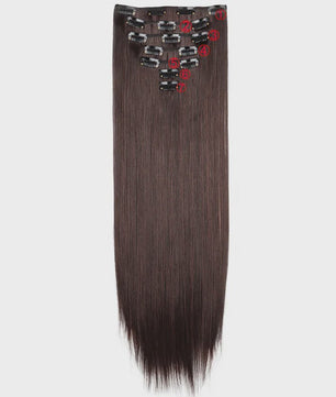 24 Inch Synthetische Haarverlenging met Clips - 7 Delig Set - Lang Steil Haarstuk voor Dames