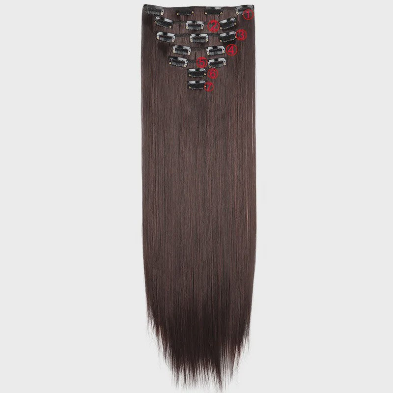 24 Inch Synthetische Haarverlenging met Clips - 7 Delig Set - Lang Steil Haarstuk voor Dames