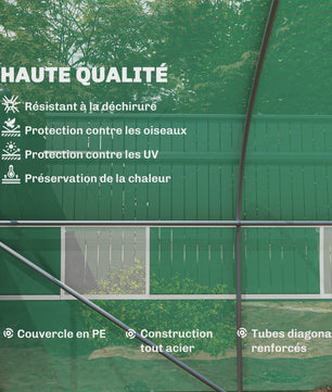 Ruime Tuinkas 8x3x2m met PE-afdekking, Stalen Frame, Roldeur en 12 Ramen