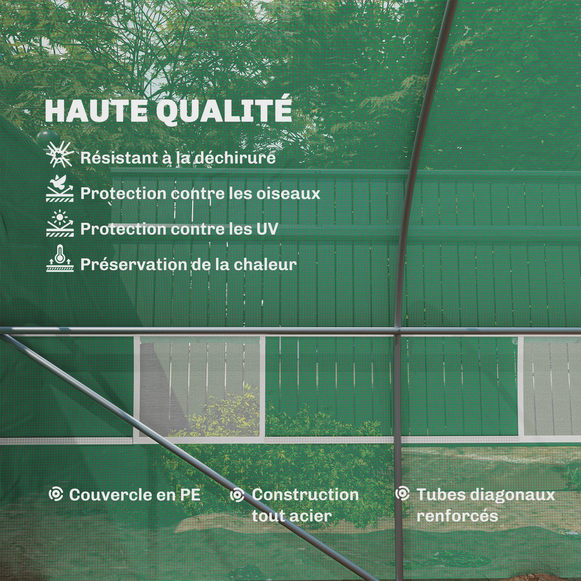 Ruime Tuinkas 8x3x2m met PE-afdekking, Stalen Frame, Roldeur en 12 Ramen