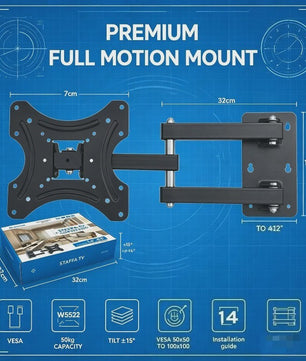 WETECH W5522 TV Wandsteun - Volledig Beweegbaar voor 14-42 Inch TV's, Max 50kg, VESA 50-100