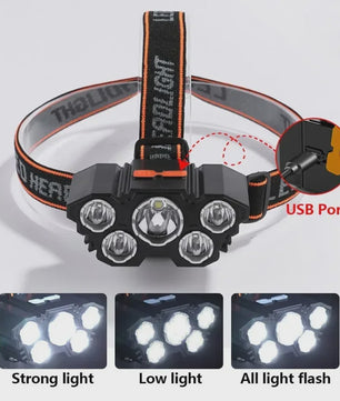 Krachtige 5 LED Hoofdlamp met Ingebouwde Batterij - USB Oplaadbaar voor Buitenactiviteiten