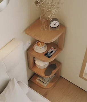 Houten Hoek Nachtkastje met 3 Niveaus - Minimalistisch & Ruimtebesparend