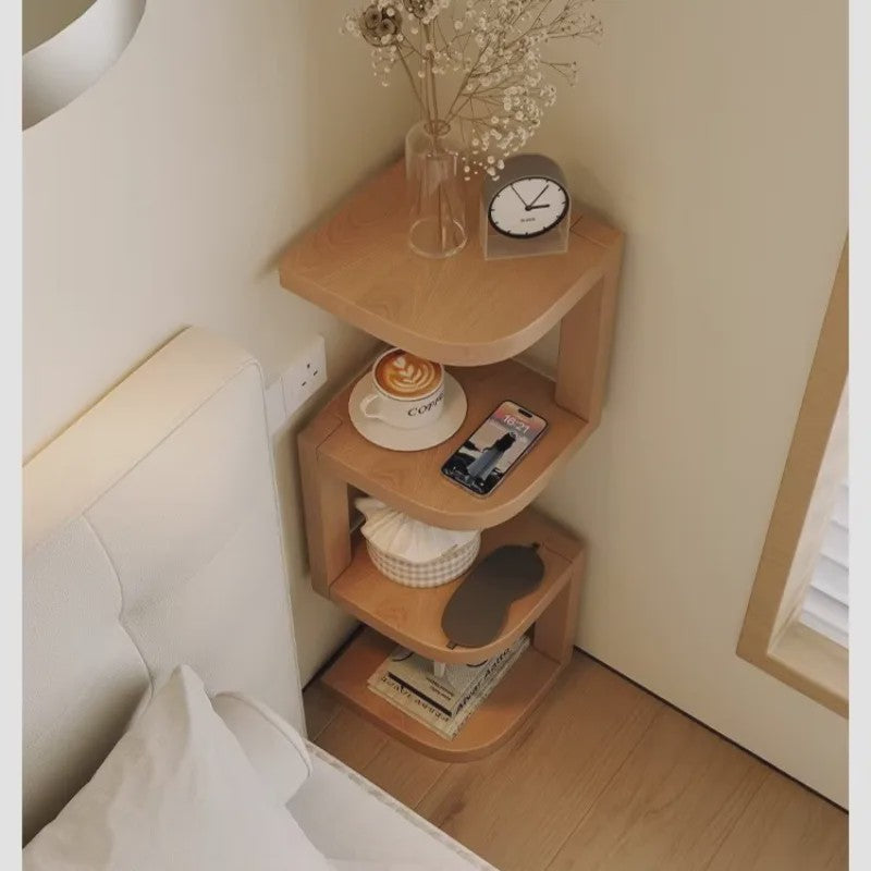 Houten Hoek Nachtkastje met 3 Niveaus - Minimalistisch & Ruimtebesparend