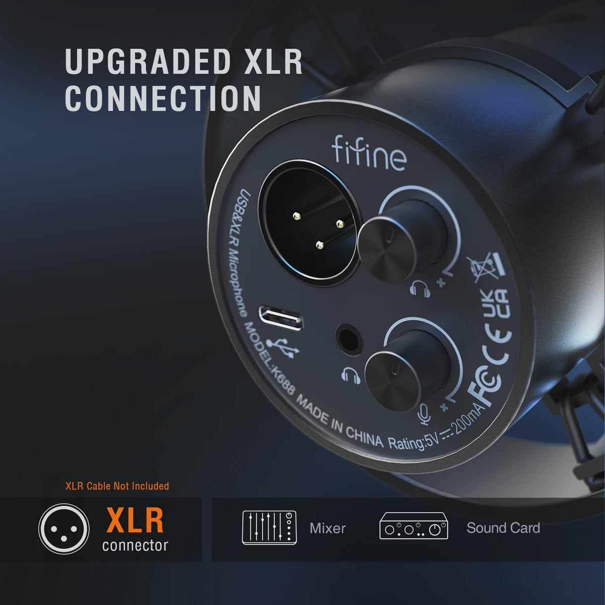 FIFINE K688 XLR & USB Dynamische Microfoon met Monitoring en Gain Control