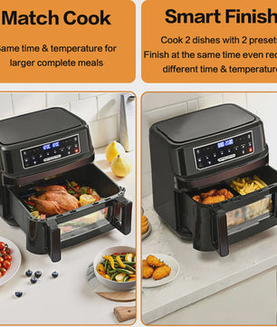 XXL Airfryer 12L met Dubbele Kamer, Touchscreen & 8 Programma's