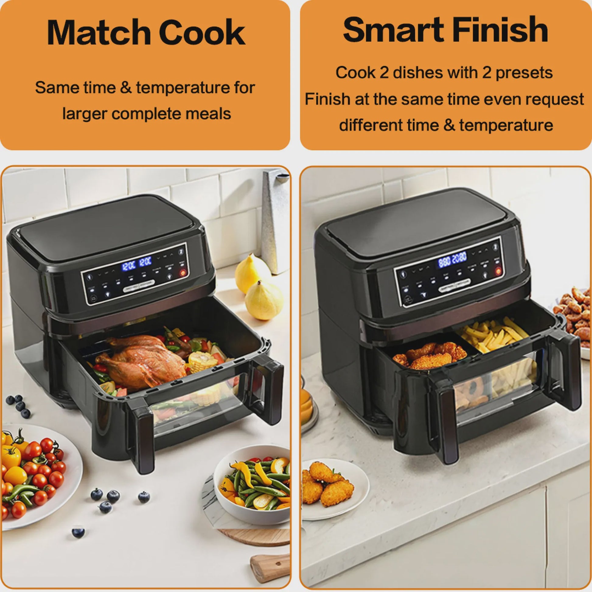 XXL Airfryer 12L met Dubbele Kamer, Touchscreen & 8 Programma's