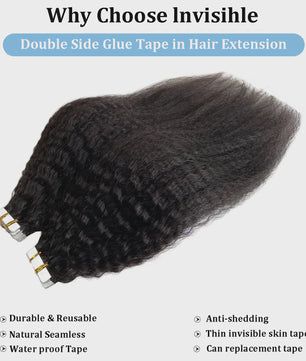 Tape In Kinky Straight Haarverlenging - 100% Braziliaans Remy Menselijk Haar - Zwart