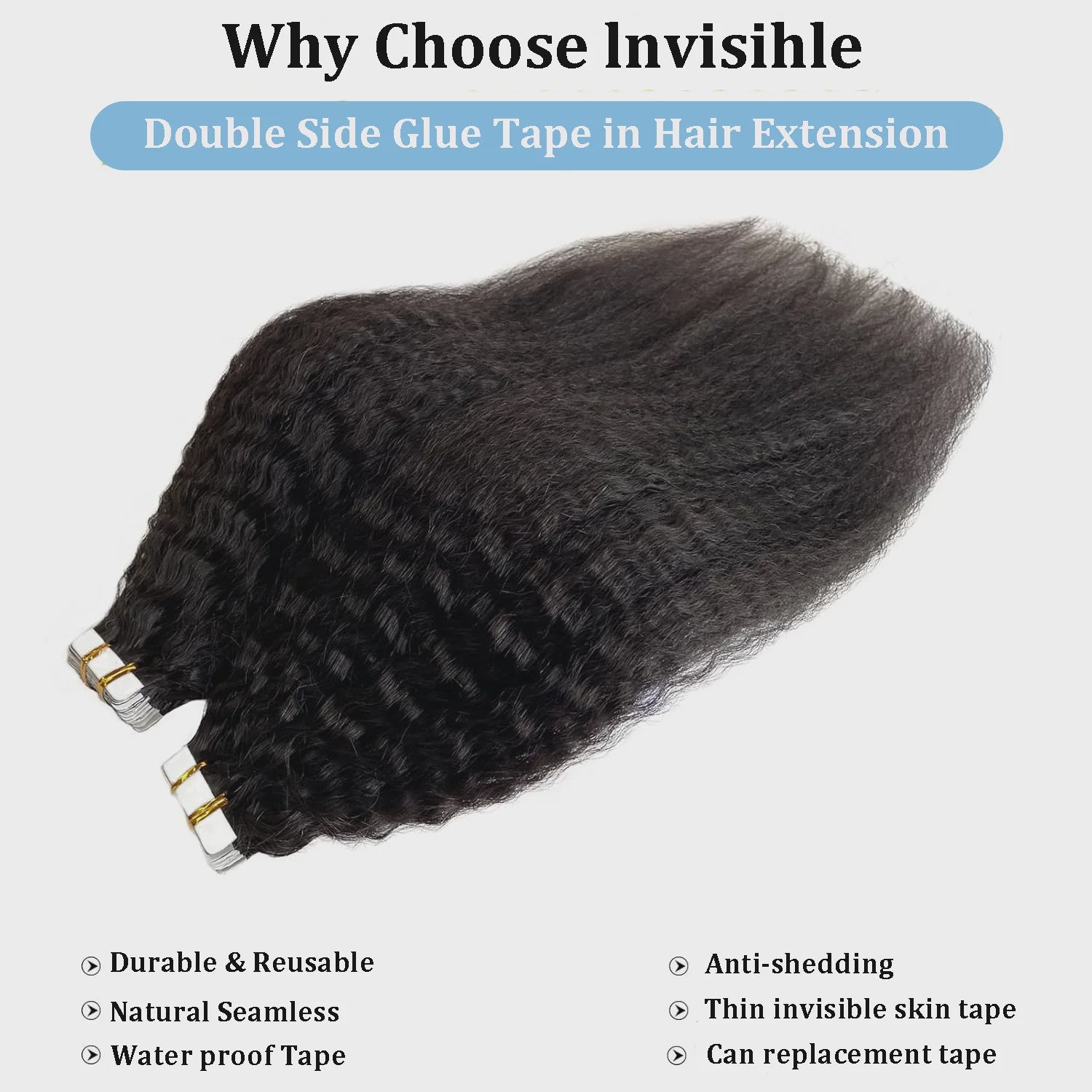 Tape In Kinky Straight Haarverlenging - 100% Braziliaans Remy Menselijk Haar - Zwart