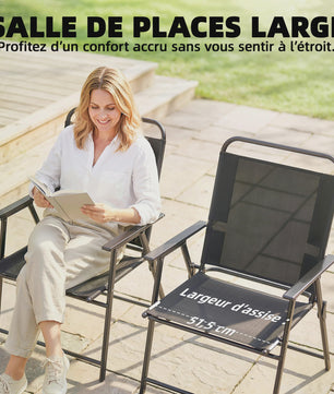 Outsunny Set van 4 Klapstoelen met Armleuningen - Zwart Textilene Zitting