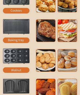 8-in-1 Multifunctionele Contactgrill & Wafelijzer - Wisselplaten voor Broodjes, Donuts, Wafels & Meer