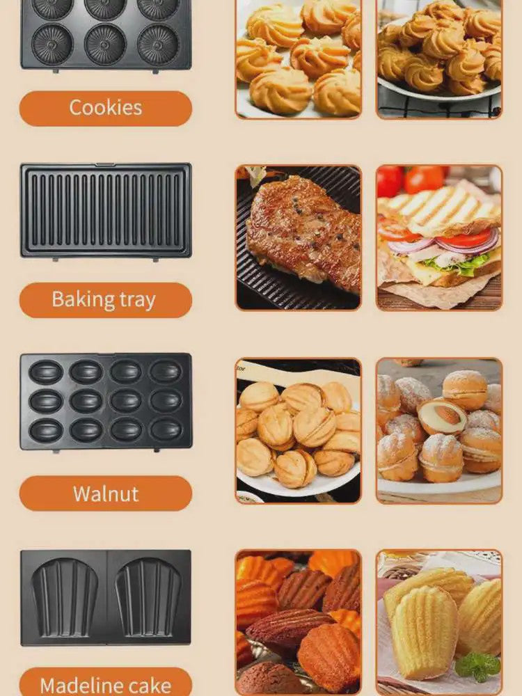 8-in-1 Multifunctionele Contactgrill & Wafelijzer - Wisselplaten voor Broodjes, Donuts, Wafels & Meer