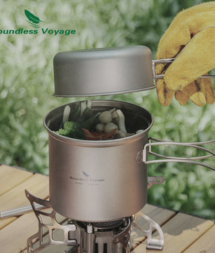 Boundless Voyage Titanium Kampeer Kookset - Lichtgewicht Potten & Pannen met Opvouwbare Handgrepen