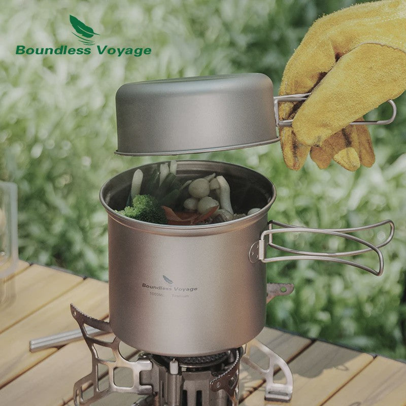 Boundless Voyage Titanium Kampeer Kookset - Lichtgewicht Potten & Pannen met Opvouwbare Handgrepen
