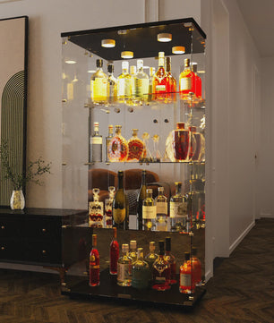 Moderne Glazen Vitrinekast met LED Verlichting, 4 Legborden en 2 Deuren
