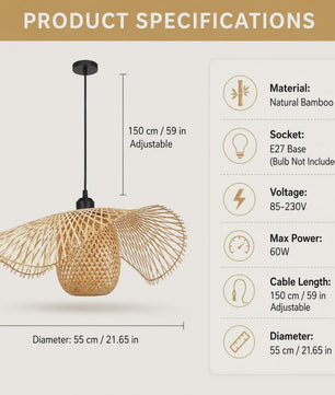 Japanse Wabi Sabi Bamboe Rotan Hanglamp 55cm - Natuurlijk Geweven Plafondlamp