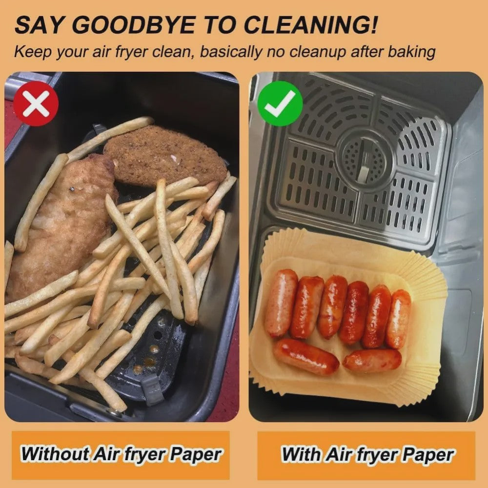 Wegwerp Airfryer Liners (10.4L & 5.2L) - Rechthoekig Bakpapier, Olie- & Waterbestendig