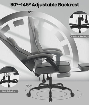 Ergonomische bureaustoel met voetensteun en lendenkussen - Comfortabel gamen en werken