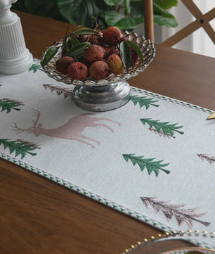 Kerst Tafel Runner met Elanden en Bomen | Winter Decoratie voor Eettafel