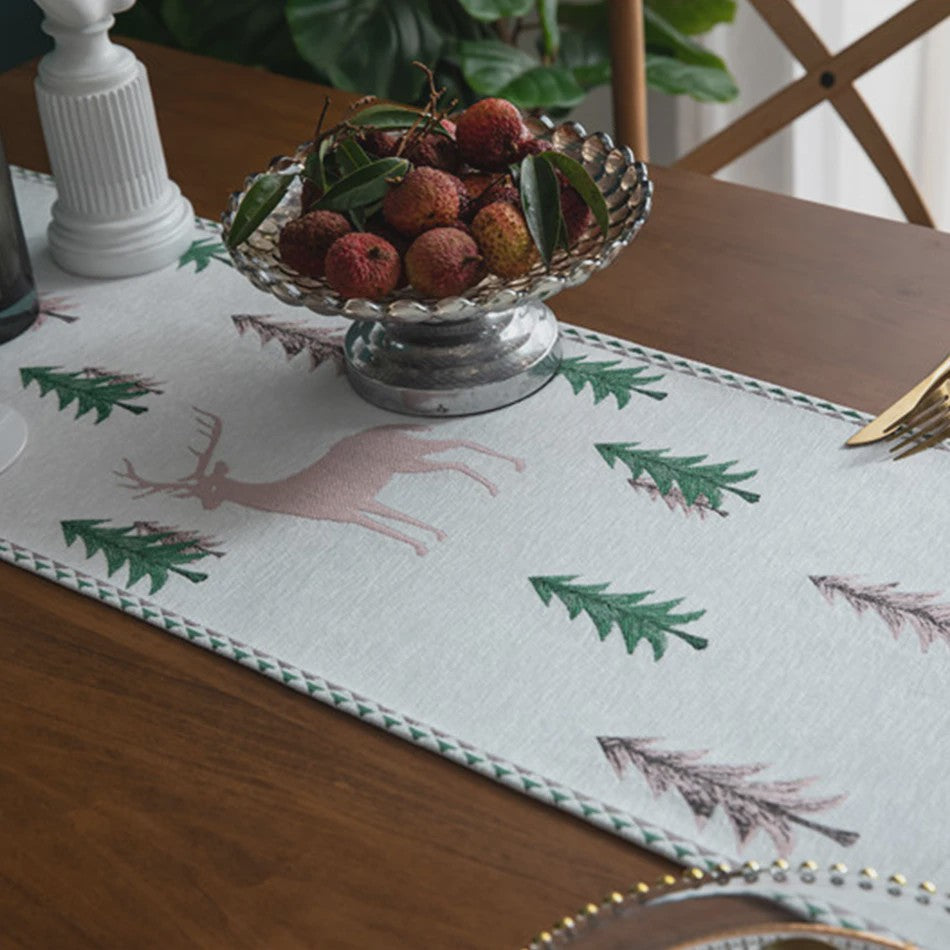 Kerst Tafel Runner met Elanden en Bomen | Winter Decoratie voor Eettafel
