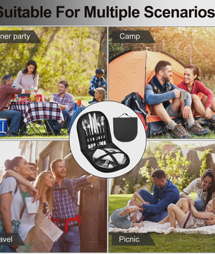 Draagbare Camping Bestekset RVS - Complete Picknick Tafelset met Organizer