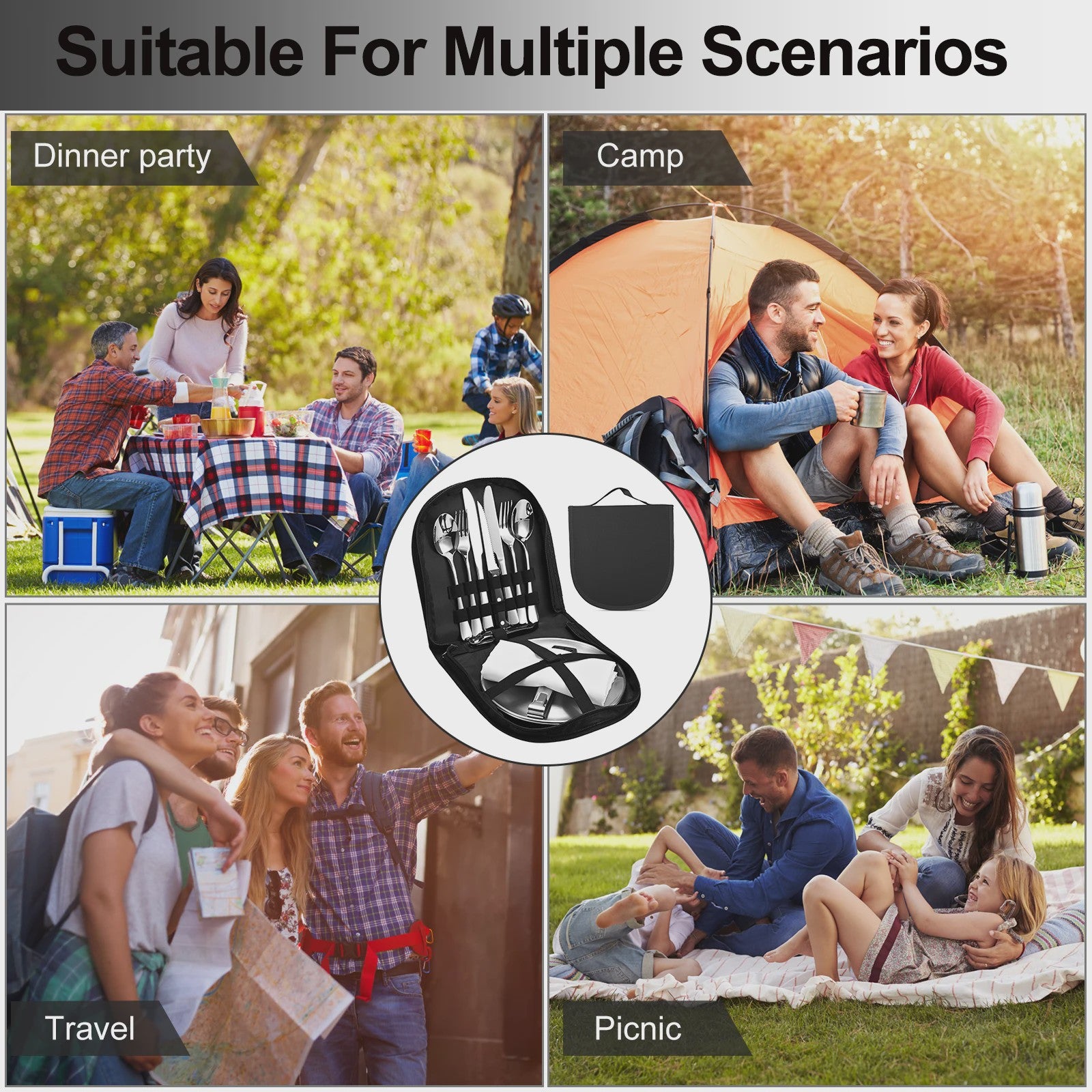Draagbare Camping Bestekset RVS - Complete Picknick Tafelset met Organizer