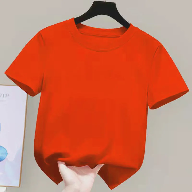100% Katoenen T-shirt Dames & Kinderen - Zomer, Kortmouw, Wit Effen, Schattig Stijl