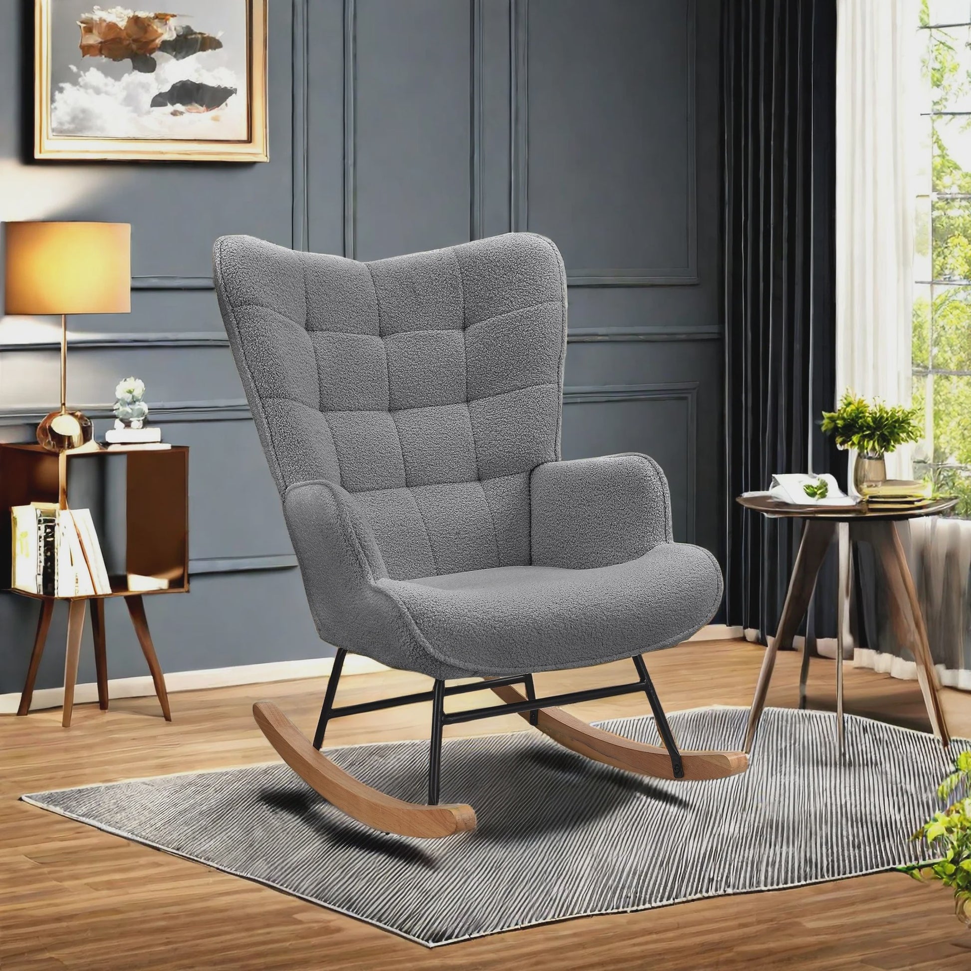 Zachte Pluche Schommelstoel met Armleuningen en Hoge Rugleuning - Comfortabel & Stijlvol