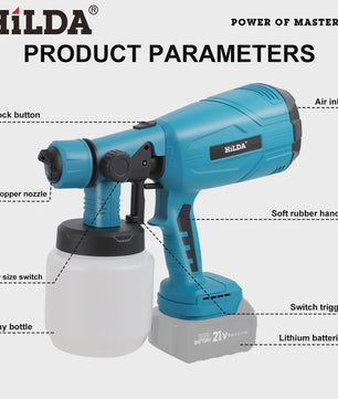 HILDA 21V Accu Verfspuit - Krachtige Draadloze HVLP Spuit voor Doe-het-zelf, Meubels, Muren & Auto (Makita Accu Compatibel)