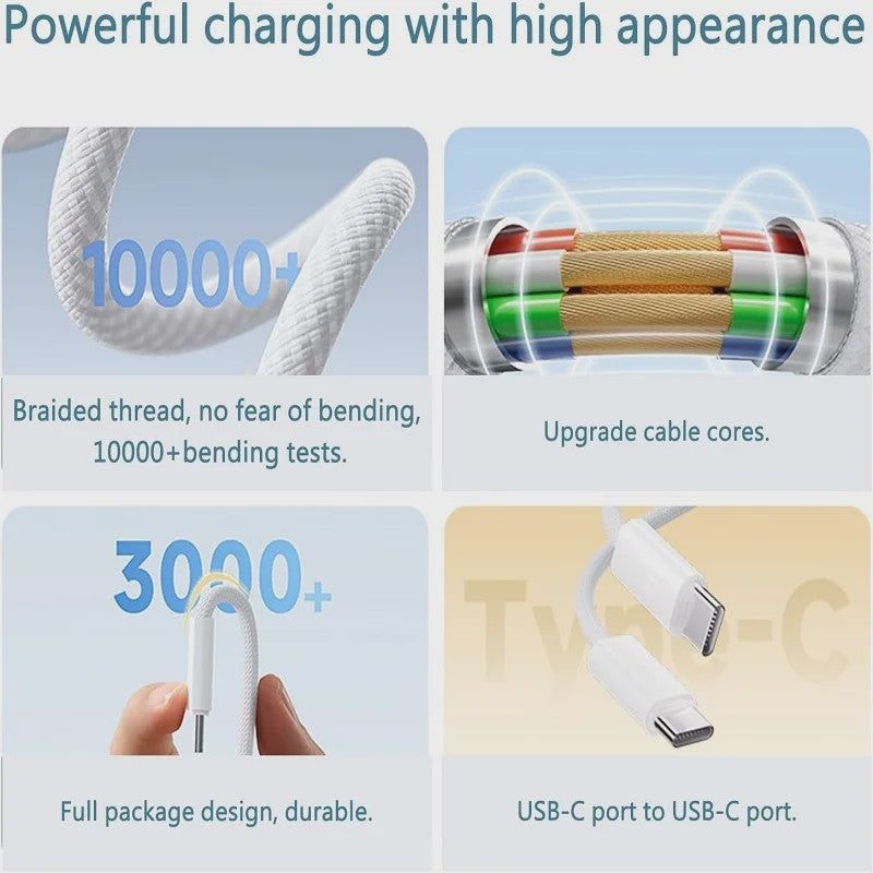 60W PD USB-C naar USB-C Snellader Kabel - Duurzaam & Snel Laden