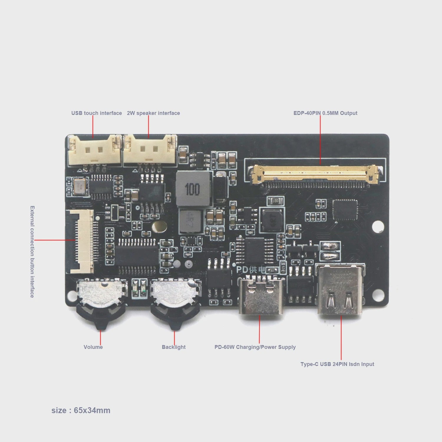 USB-C naar EDP Driver Board voor 2K/4K Schermen - 30/40 Pin