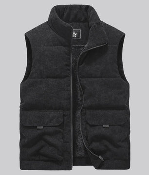 Herfst/Winter Heren Fleece Vest - Warm & Stijlvol Corduroy Gilet met Opstaande Kraag