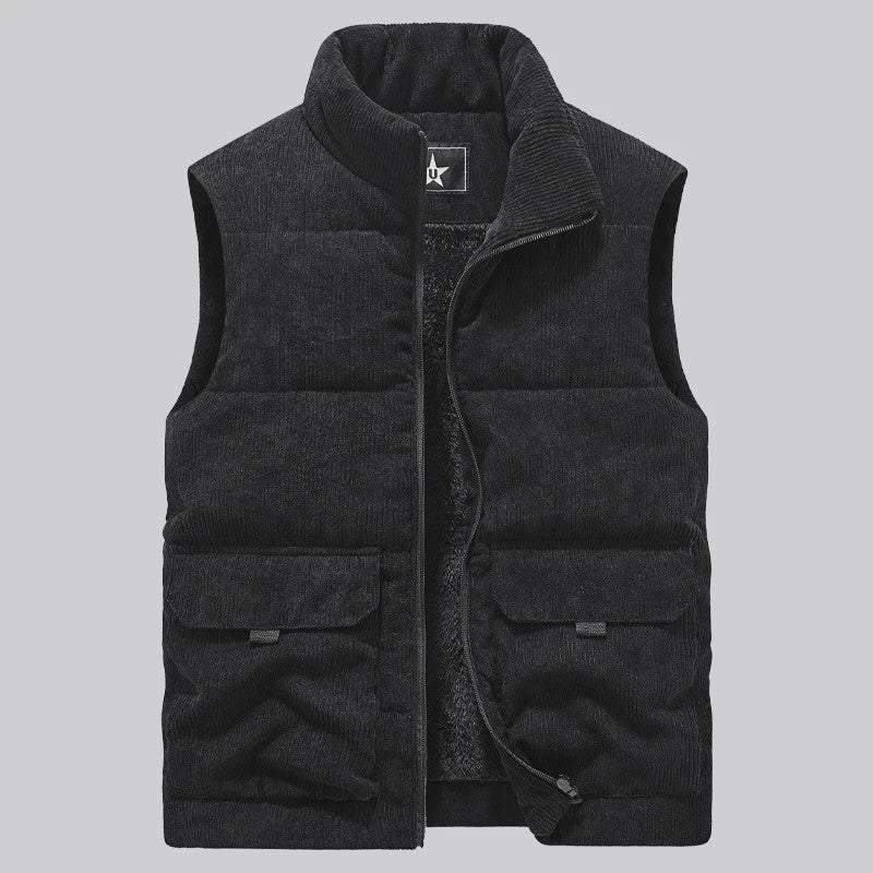 Herfst/Winter Heren Fleece Vest - Warm & Stijlvol Corduroy Gilet met Opstaande Kraag