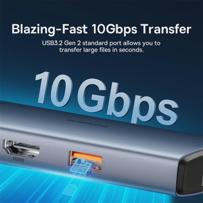 Baseus 6-in-1 USB-C Hub: 4K HDMI, 10Gbps USB 3.2, PD 100W, RJ45 Adapter
