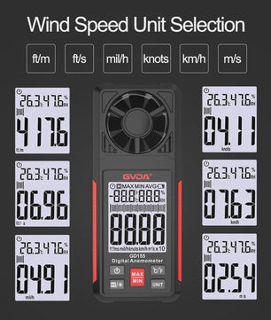 GVDA GD155 Digitale Windsnelheidsmeter met Temperatuur & Vochtigheid, LCD Achtergrondverlichting