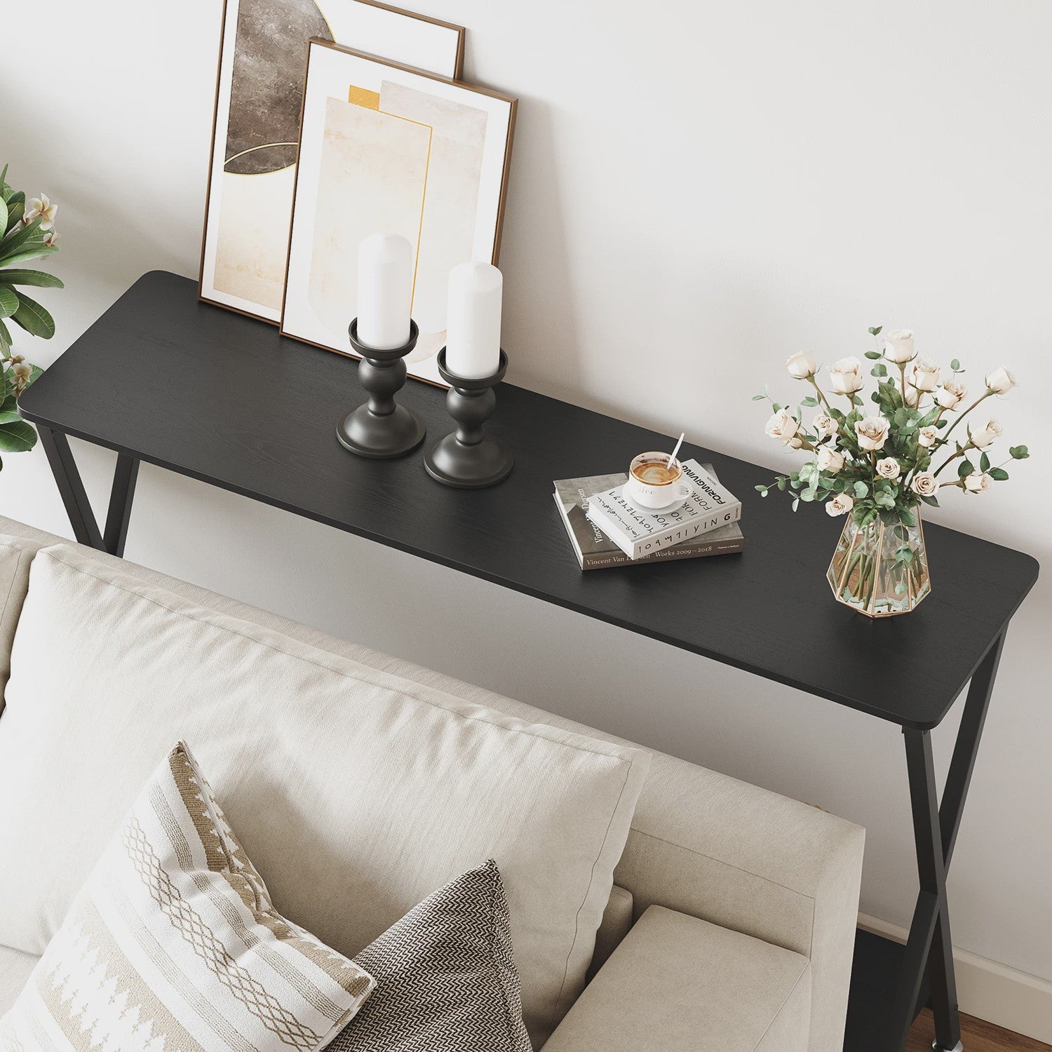 Smalle Console Tafel met Plank en Metaal Frame - Hal, Entree, Achterbank Meubel