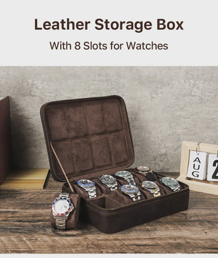 Luxe Leren Horlogedoos met 8 Vakken - Vintage Opbergkoffer voor Heren & Dames